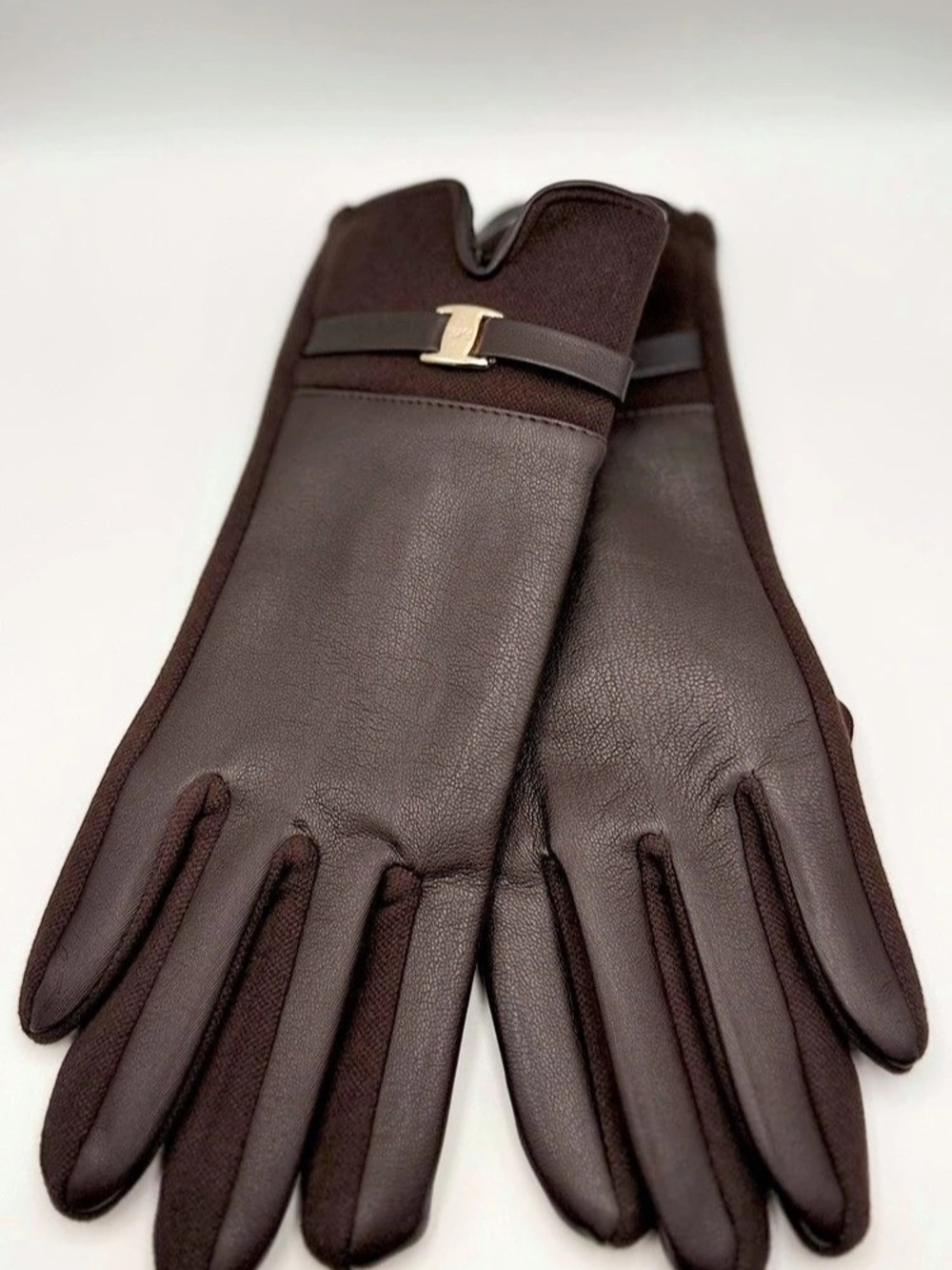 Brown Faux Leather Touchscreen Gloves Womenโs Elegant Winter Gloves New